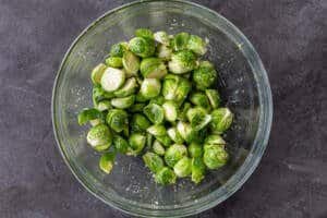 Brussels Sprouts seasoned in a bowl