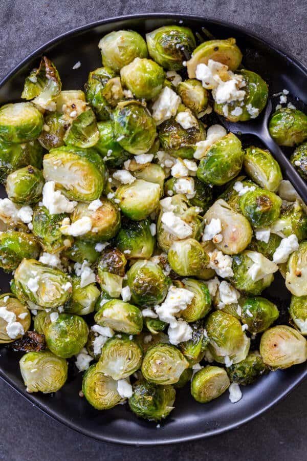 Oven-Roasted Brussels Sprouts with Garlic on a plate