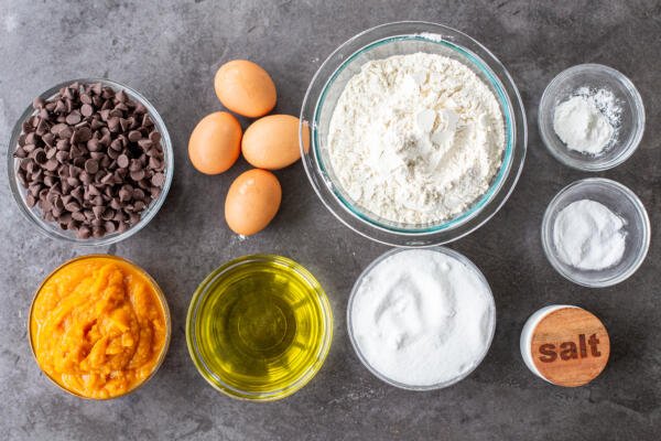 Ingredients for Pumpkin Chocolate Chip Muffins