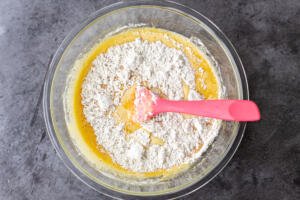 Liquids with flour mix in a bowl