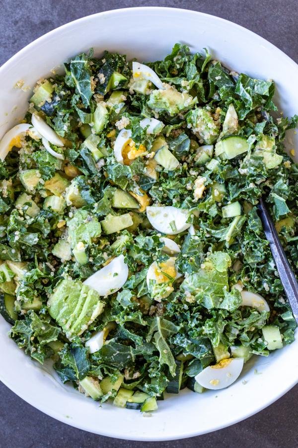 Quinoa Kale and Avocado Salad in a bowl