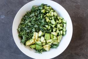 Veggies for Quinoa Kale and Avocado Salad in a bowl