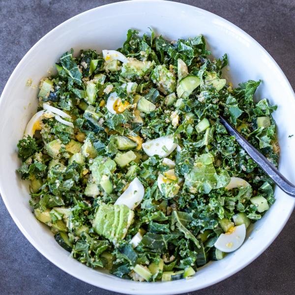 Quinoa Kale and Avocado Salad in a bowl