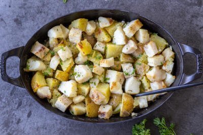 Roasted Cod and Potatoes in a pan