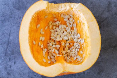 Half pumpkin with seeds