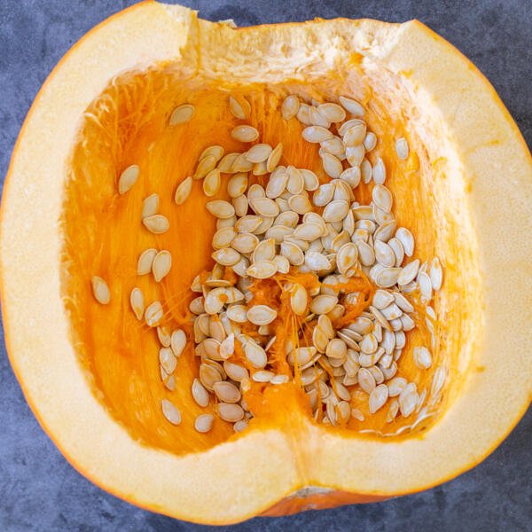 Half pumpkin with seeds