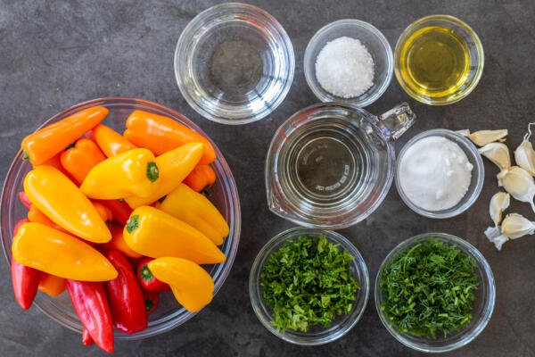 Ingredients for Quick Pickled Sweet Mini Bell Peppers