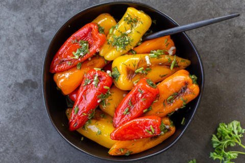 Quick Pickled Sweet Mini Bell Peppers in a bowl