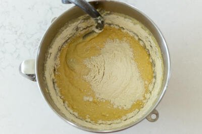 Kneaded dough in a mixing bowl
