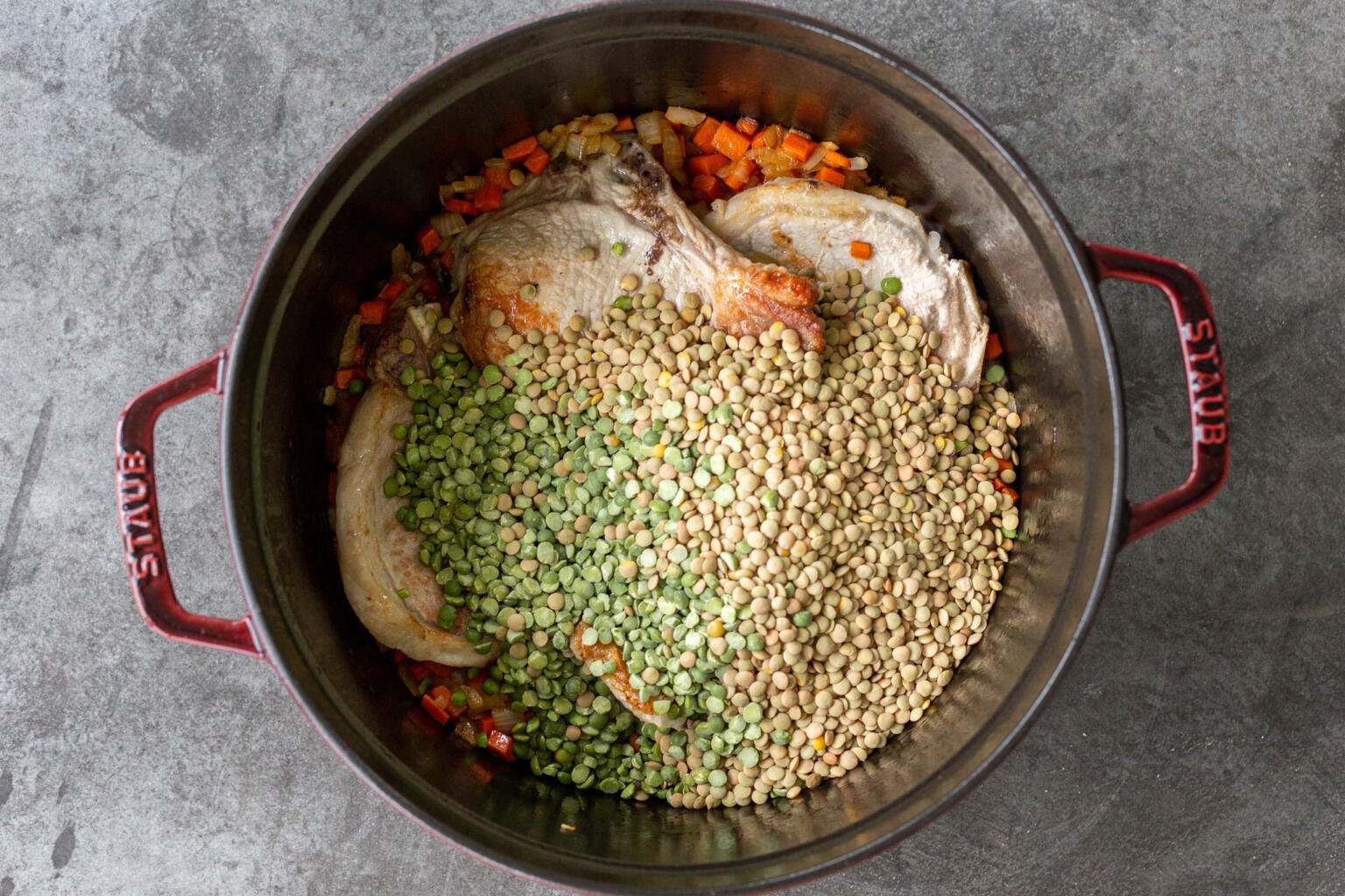 Split Pea and Lentil Soup with Pork Chops Momsdish