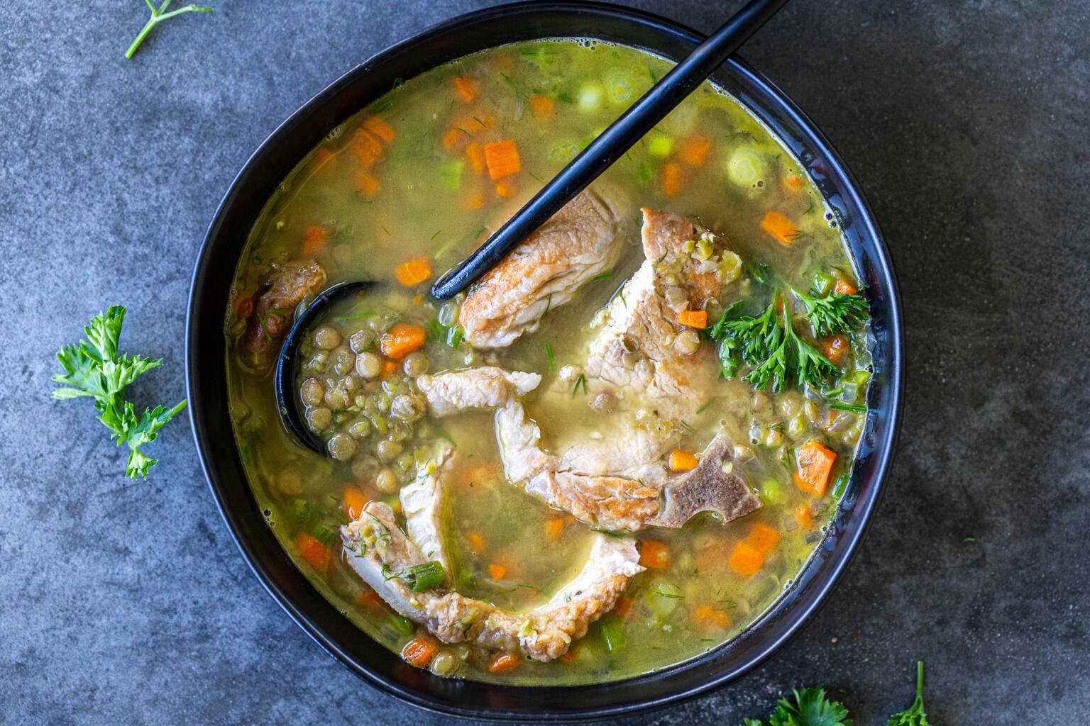 Split Pea and Lentil Soup with Pork Chops Momsdish