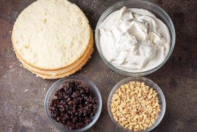 cream and cake ingredients in bowls