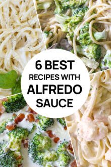 A collage of 4 Alfredo recipes
