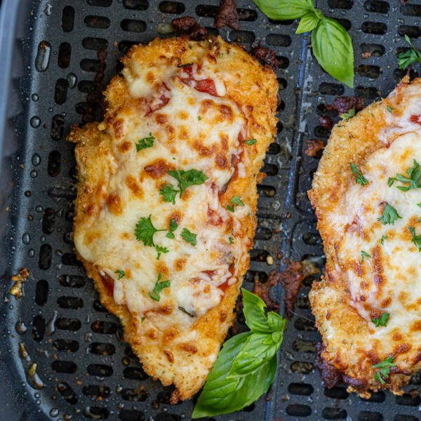 Air Fryer Chicken Parmasan in a basket
