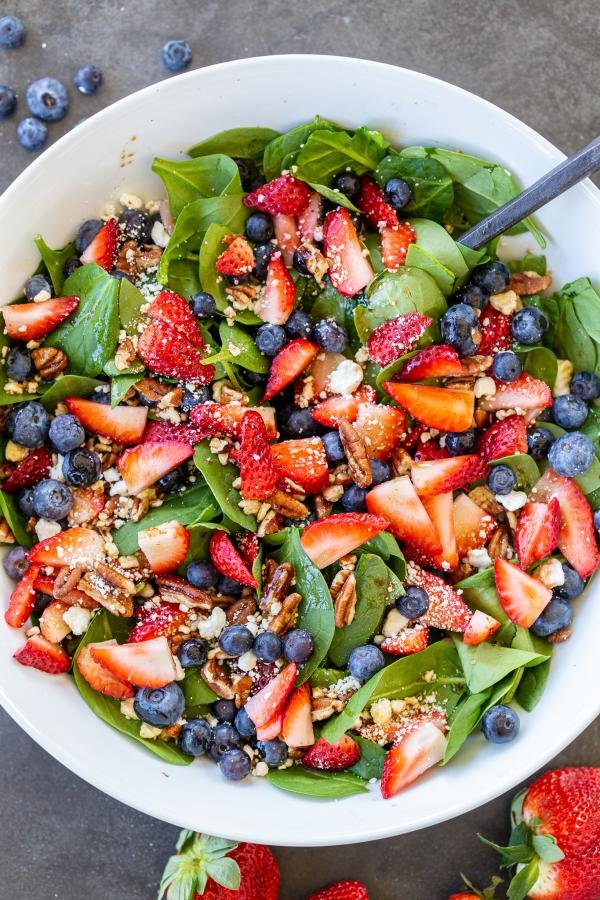 Berry Spinach Salad in a bowl