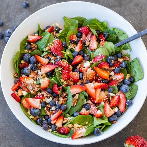 Berry Spinach Salad in a bowl