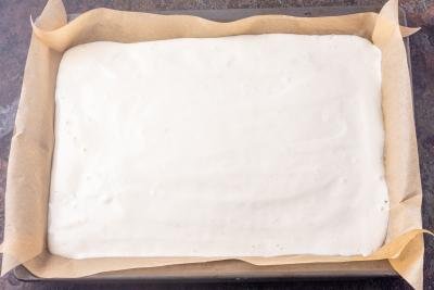 sponge cake batter on a parchment paper