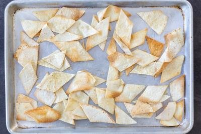 Baled chips on a baking sheet