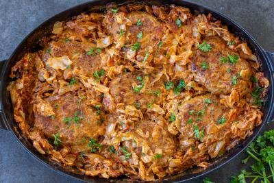 Lazy Cabbage Rolls Casserole in a pan