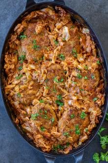 Lazy Cabbage Rolls Casserole in a pan