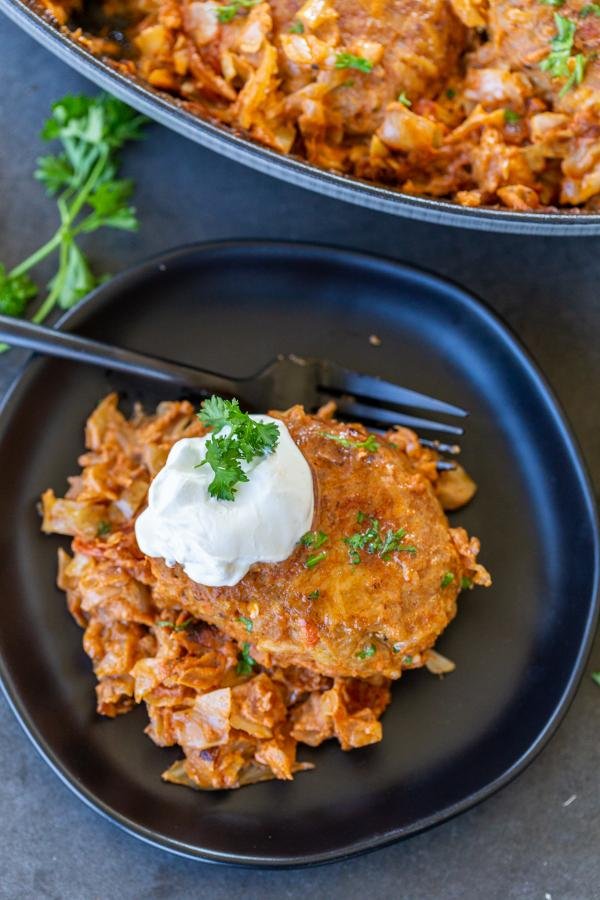 Lazy Cabbage Roll on a serving pan