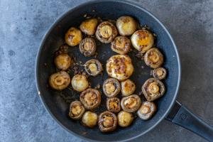 Browned mushrooms in a pan