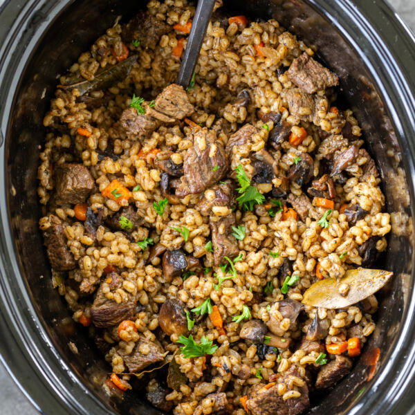 Beef and Barley in a slow cooker