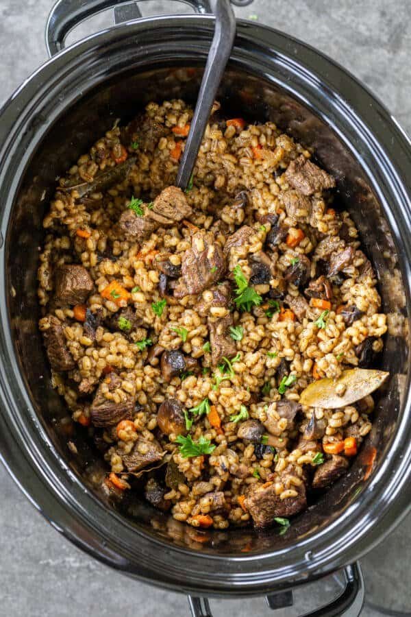 Beef and Barley in a slow cooker