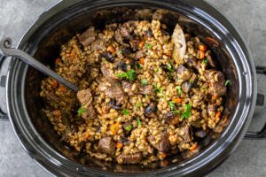 Beef and Barley in a slow cooker