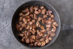 Beef browned in a pan