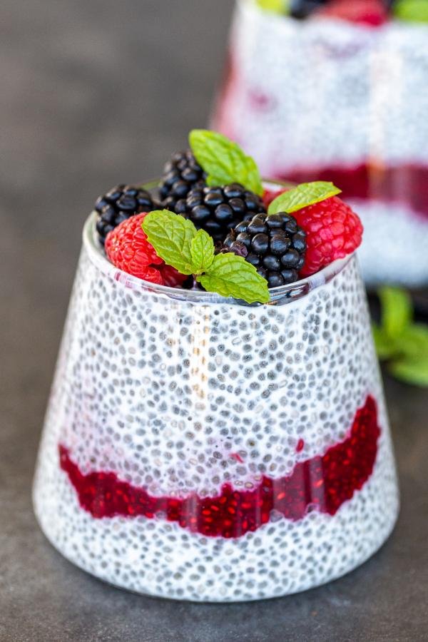 Chia Pudding in a cup with berries