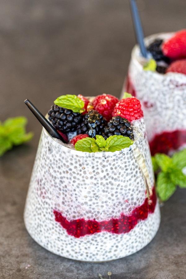 Chia Pudding in a cup with berries