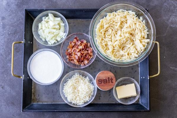 Ingredients for Creamy Orzo Bacon Pasta.