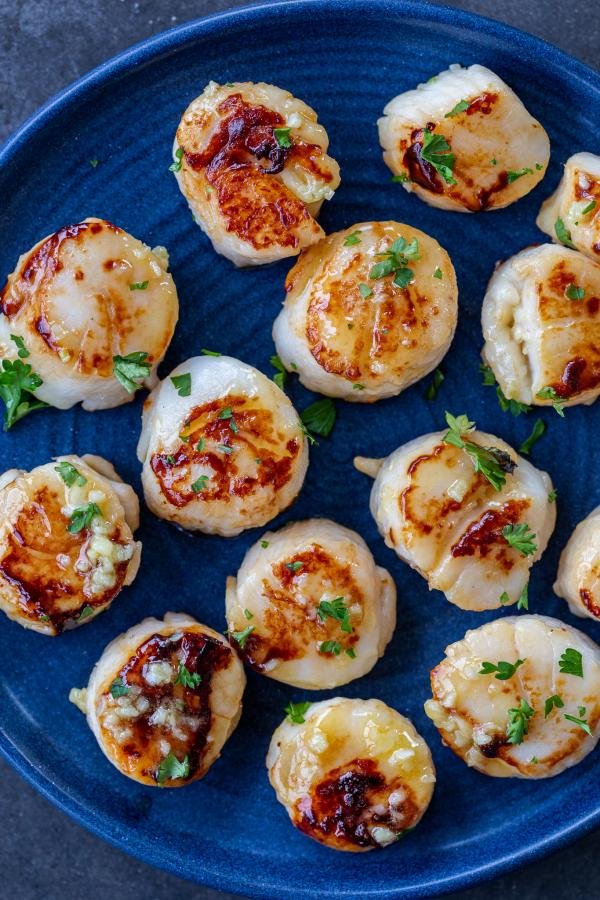 Pan-Seared Butter Scallops on a plate