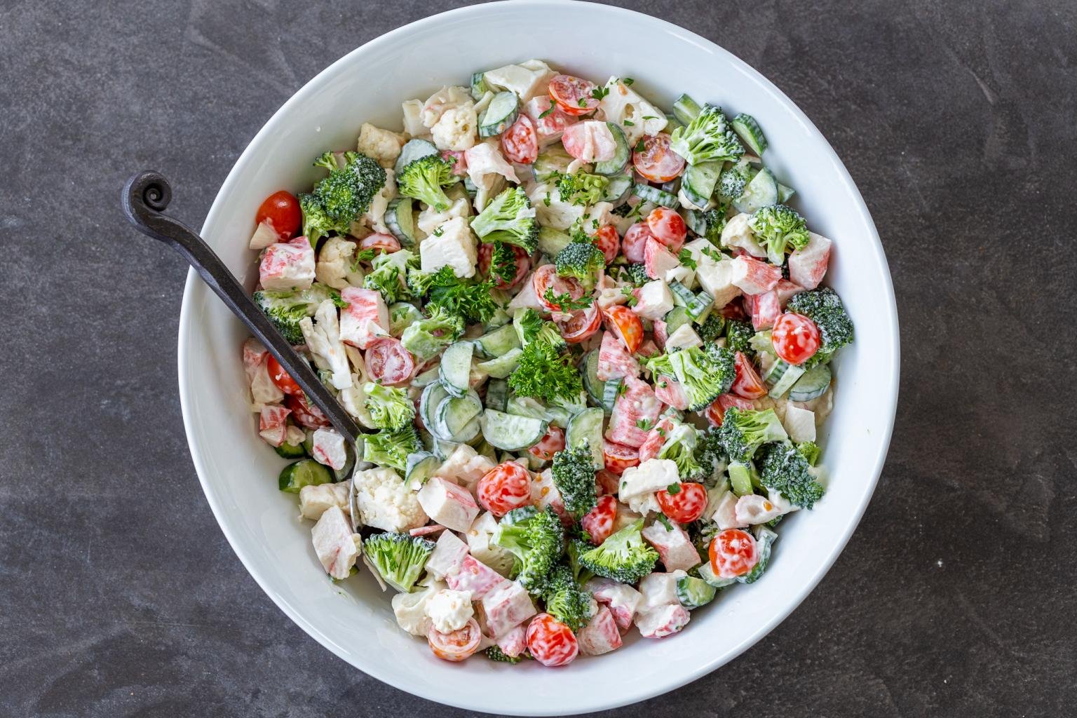 Creamy Broccoli Crab Salad Recipe - Momsdish