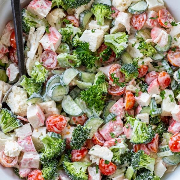 Broccoli Crab Salad in a bowl