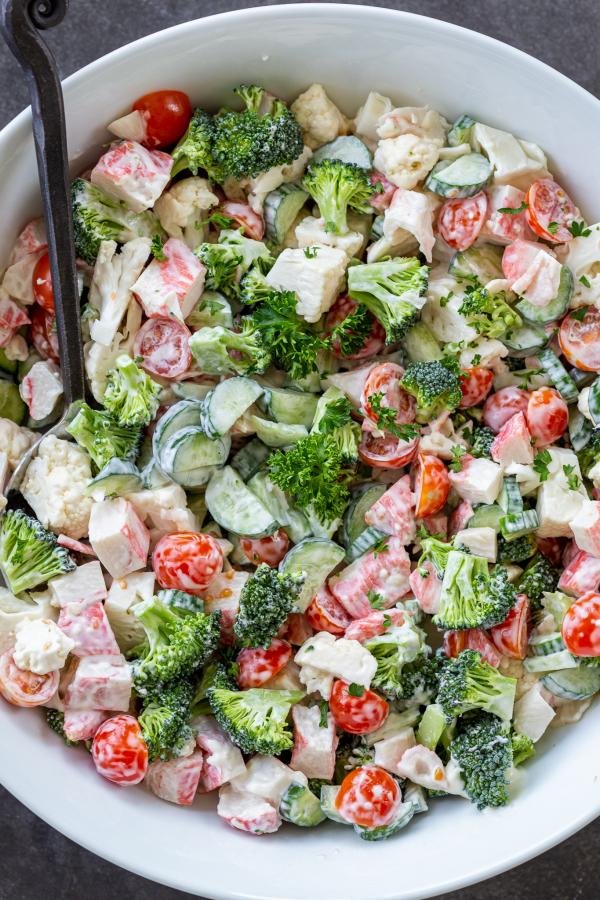 Broccoli Crab Salad in a bowl 