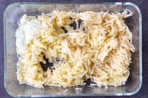 Shredded potatoes and onion