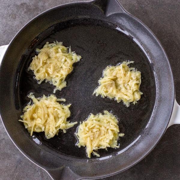 Latkes on a frying pan