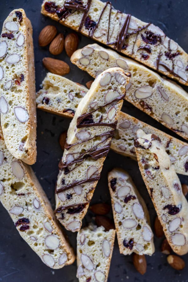 Cranberry Almond Biscotti on a serving tray.