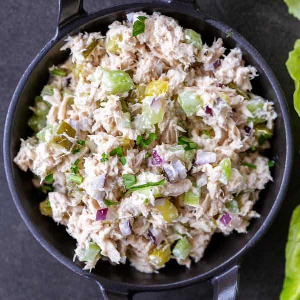 tuna salad ion a serving bowl