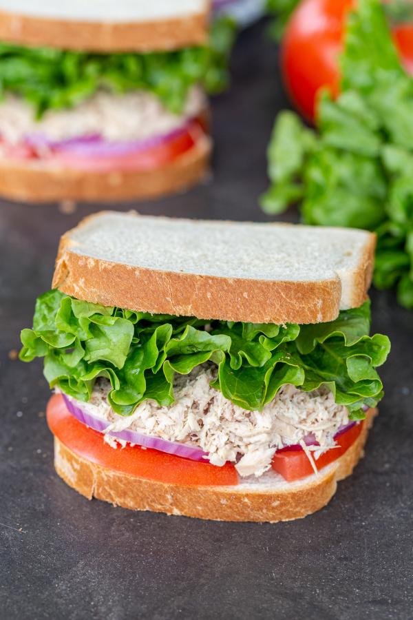 Tuna Sandwich with veggies on a tray
