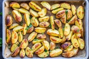 Ranch Roasted Potatoes on a baking sheet