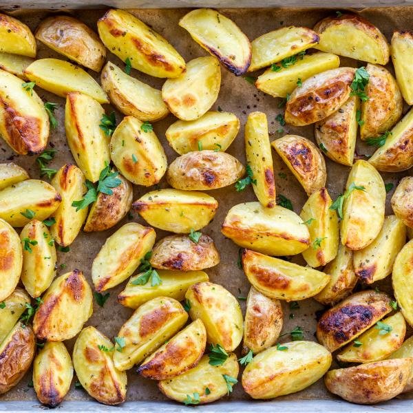 Ranch Roasted Potatoes on a baking sheet