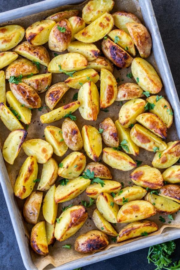 Ranch Roasted Potatoes on a baking sheet