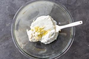 sour cream, cream cheese and garlic in a bowl