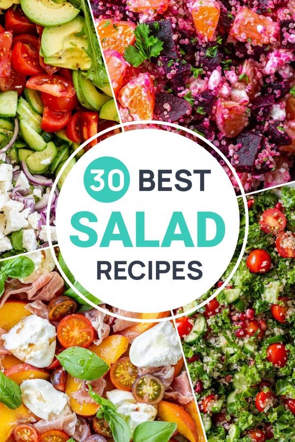A collage of 4 salad recipes
