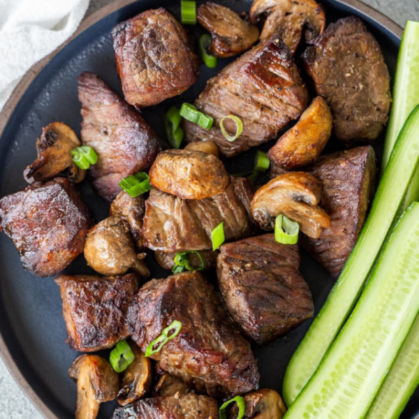 Air Fryer Steak Bites with Mushrooms Story Poster Image