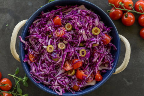 Purple Cabbage Salad in a bowl.