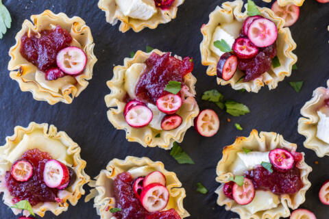 Brie and Cranberry Bites on a serving dish.